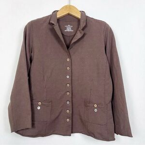 White Lotus Women’s Brown Cotton Boho Button Up Blazer Jacket‎ Size Large